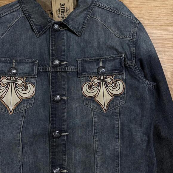 Affliction Denim Jacket Fleur Filigree Mens XL - Picture 3 of 6